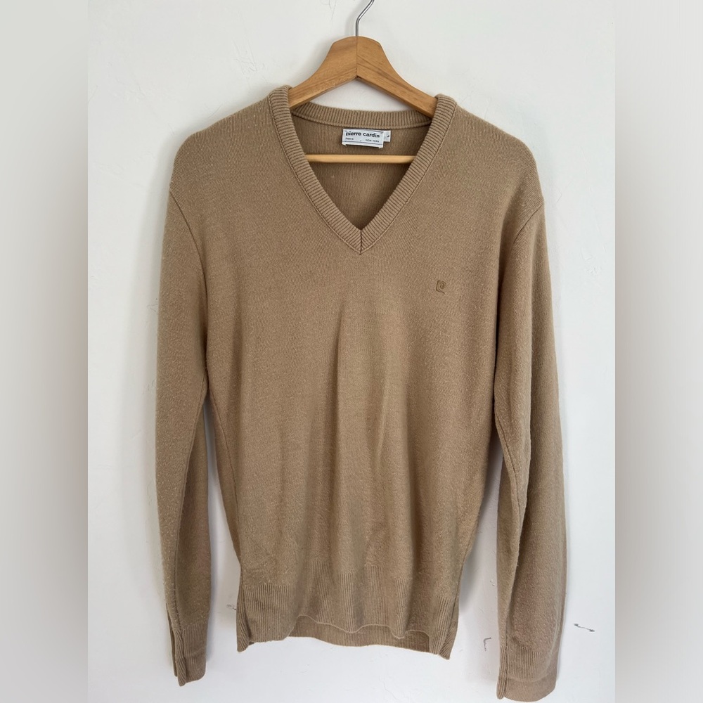 Vintage Pierre Cardin V Neck Sweater Pullover Tan Size Large